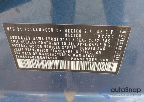 2021 Volkswagen Jetta 1.4T R-Line/1.4T S/1.4T Se from USA, damaged, VIN 3VWC57BU6MM046066